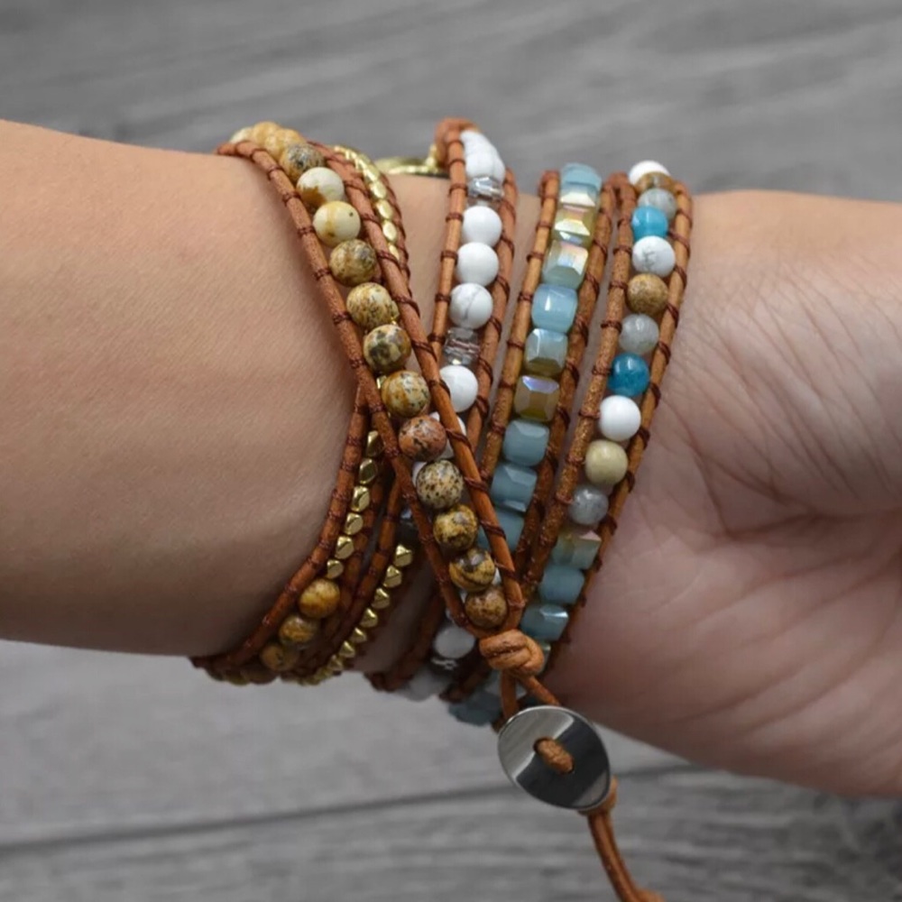 1 Left! Handmade Leather Jasper Wrap Bracelet - Picture 3 of 6